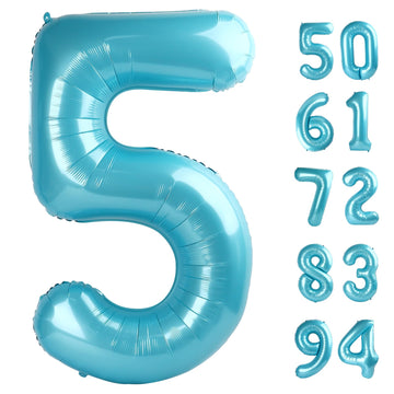 Pearlescent Blue 5 Balloon, Number Balloons 40 Inch, 5Th Birthday Balloon Decorations, Pearlescent Blue Party Supplies, 5 Number