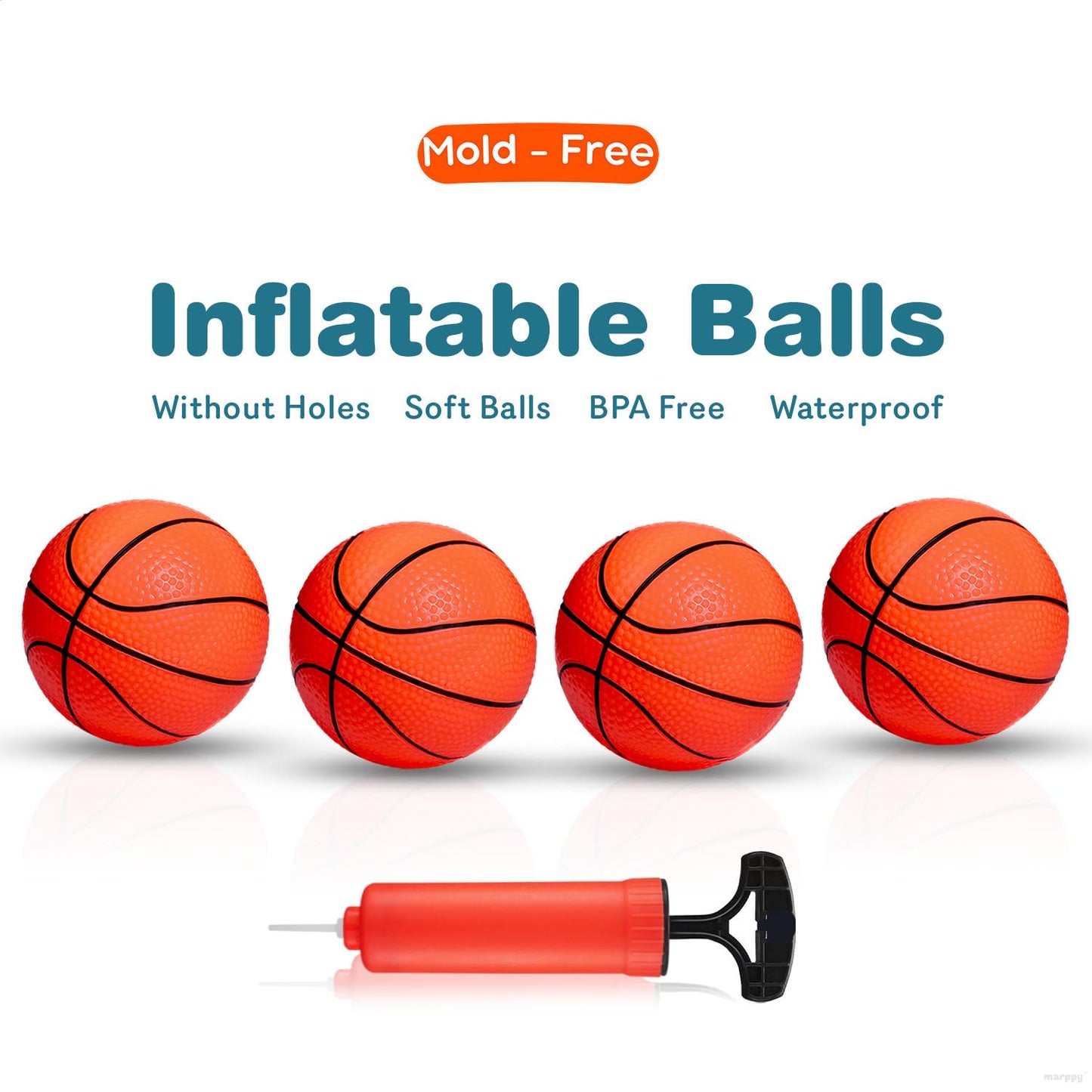 Marppy Bath Toys - Bathtub Basketball Hoop For Kids, Toddlers - Suction Cup Basketball Hoop And 4 Soft And No Hole Balls - Baby & Toddler Basketball Hoop - Boys & Girls - Mini Basketball Hoop