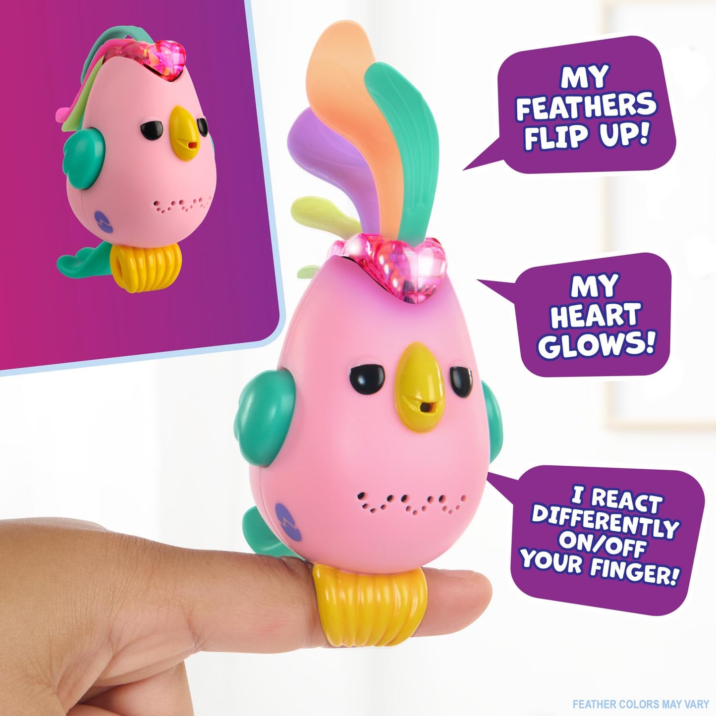 Fingerlings Interactive Bird Debbie - Record & Play Secret Messages, 40+ Sounds, 3.14 x 3.14 x 4.92, Pink Color
