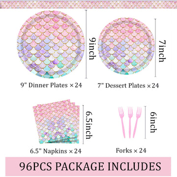 Askljeby 96 Pcs Mermaid Birthday Party Supplies Plates and Napkins Set for 24 Guests, Little Mermaid Party Decorations Ocean und