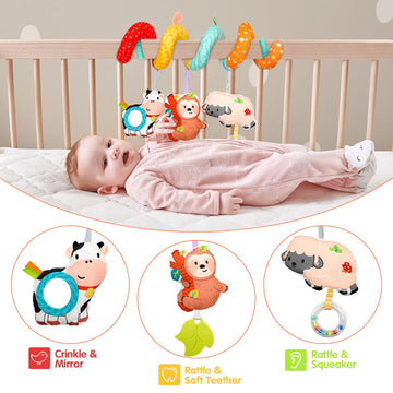 Xixiland Car Seat Toys For Babies 0-6 Months Boy Girl Carseat Toys Hanging Spiral Stroller Toys, Infant Toys Baby Toys 0-6 Month