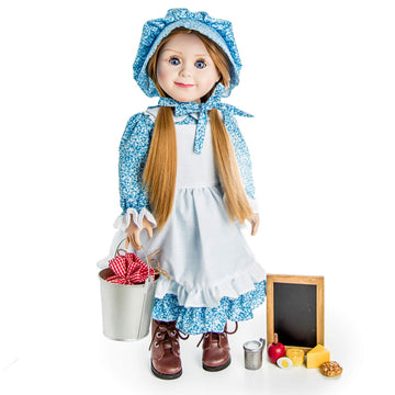 The Queen'S Treasures Officially Licensed Little House On The Prairie Mary Ingalls 18 Inch Doll, Comes With A Lunch Pail,Food And Chalk Board. Compatible With American Girl