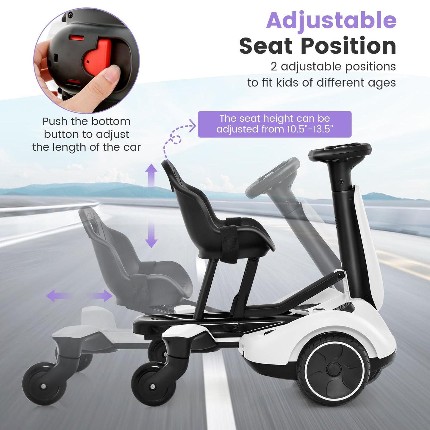 Costzon 6V Electric Ride-On Drift Car, White, 360° Spin, Adjustable Seat, 2.6-3 MPH, Go Kart for Kids 3+