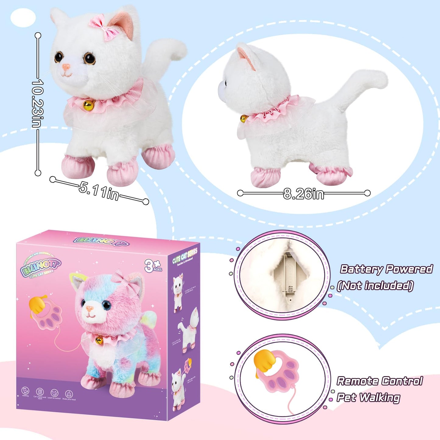 Bilinott Toy Cat For Kids, Touch And Voice Controlled Remote Control Cat With Leash, Lifelike Walking Cat Toy That Can Walk, Meo