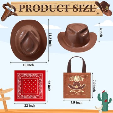 Geetery 36 Pcs Cowboy Hat Western Bandana Treat Bags Set Plastic Cowboy/Cowgirl Themed Party Hats Western Costume Accessories(Br