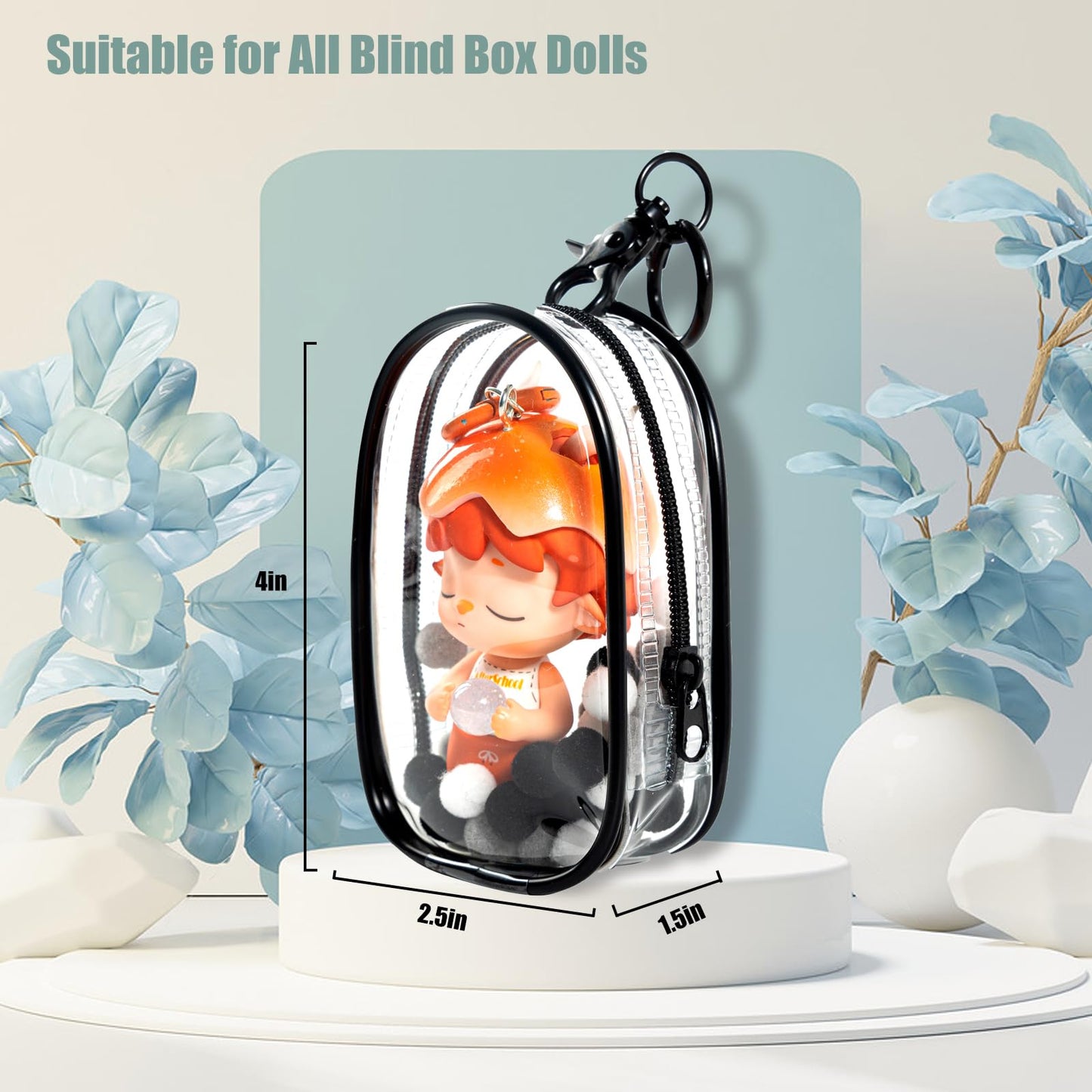 Clear Figures Display Bag, Portable Figures Storage Bag With Keychain, Mini Doll Hanging Blind Box, Single Zipper Closure Dustpr