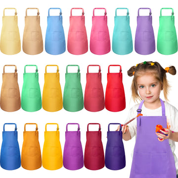 Eurzom 20 Pcs Christmas Kids Artists Aprons With Pockets Adjustable Chef Apron Children Painting Aprons For Cooking Baking(7-13