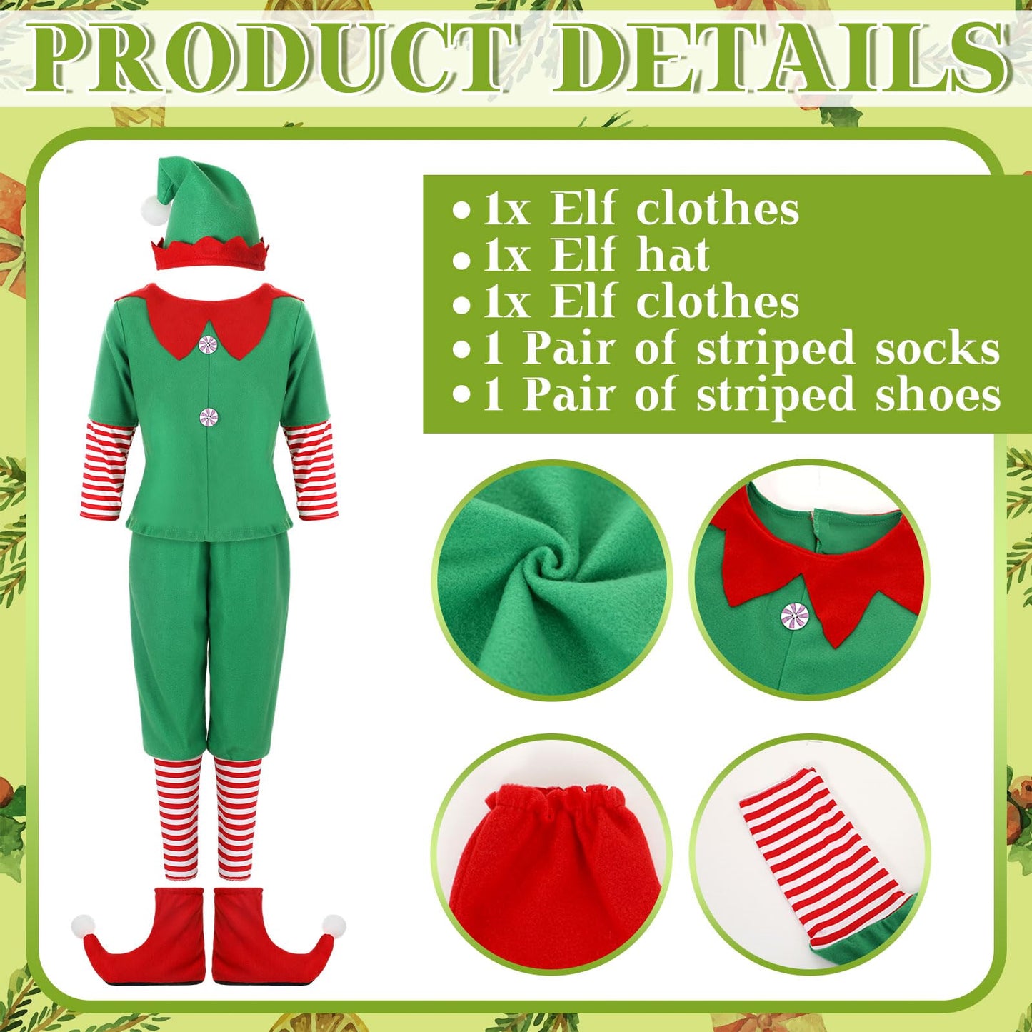 Geyoga Christmas Costumes Cute Outfits Include Hat Shoes And Other Accessories For Kids Cosplay(Green,Medium)