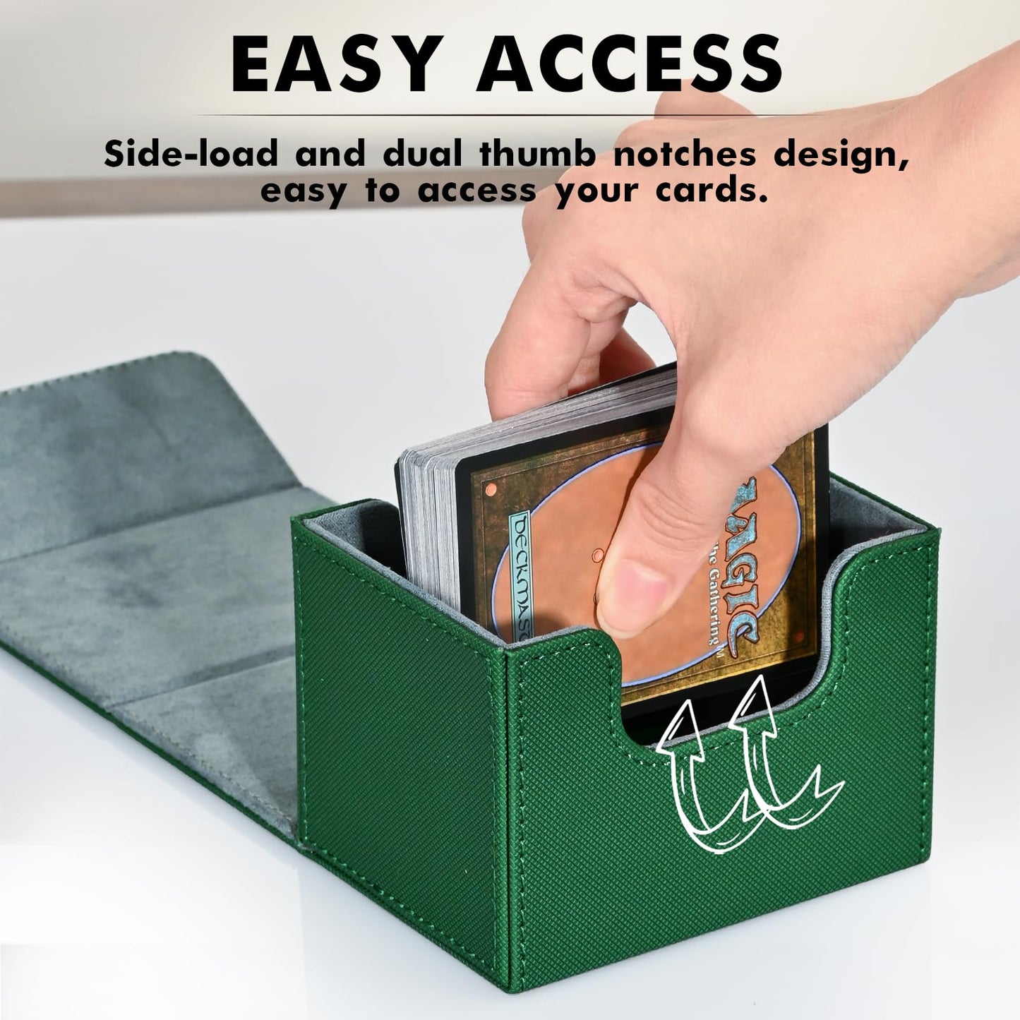 Zlca Card Deck Box For Trading Cards, Mtg Commander Deck Box Holds 120+ Single Sleeved Cards, Leather Magnetic Card Storage Box Fits For Tcg Ccg Magic Cards (Green)