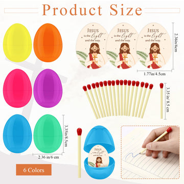 Ctosree 24 Sets 3.35 Inch Christian Easter Eggs Filler Stuffer with Match Shaped Ballpoint Pens and Jesus Is The Light Gift Card