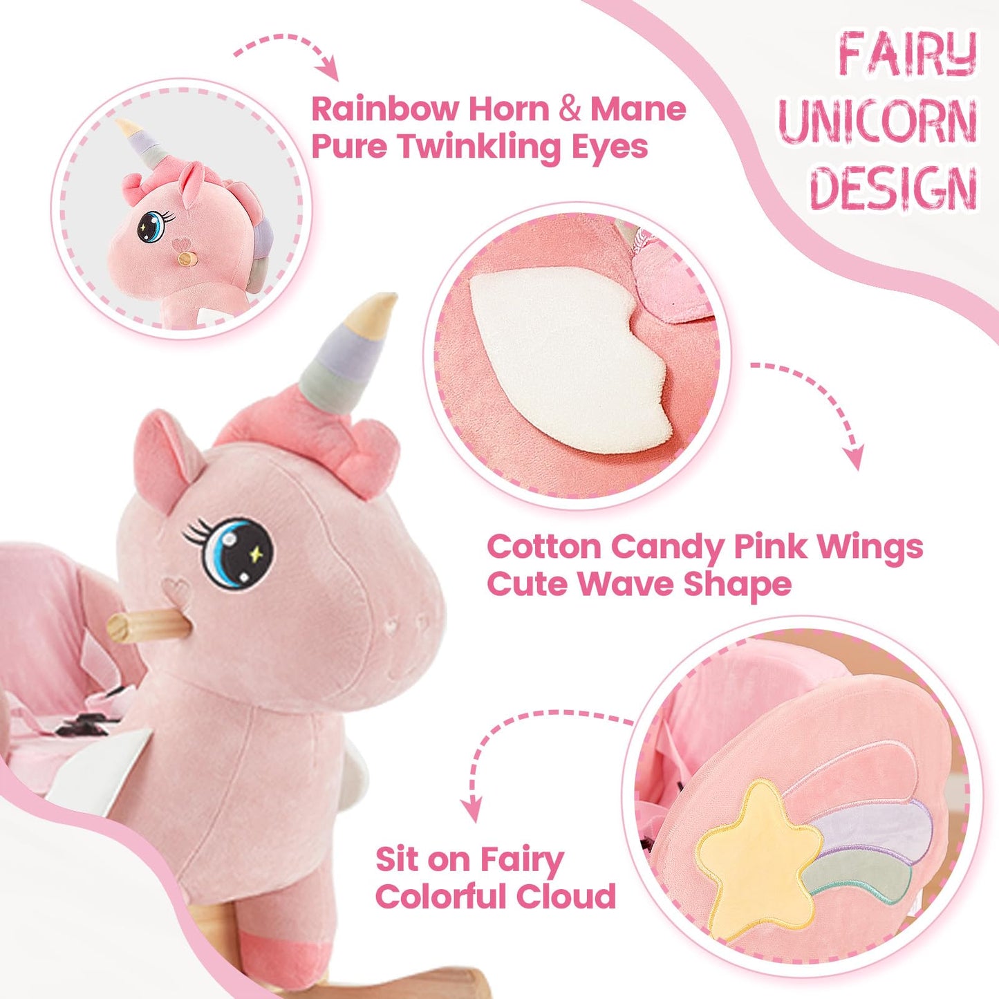 Funlio Unicorn Baby Rocking Horse, Pink Fairy Unicorn Rocking Horse For Toddlers 6 Months To 3 Years, Stuffed Ride-On Animal Rocker, Easy To Assemble, Cpc & Ce Certified
