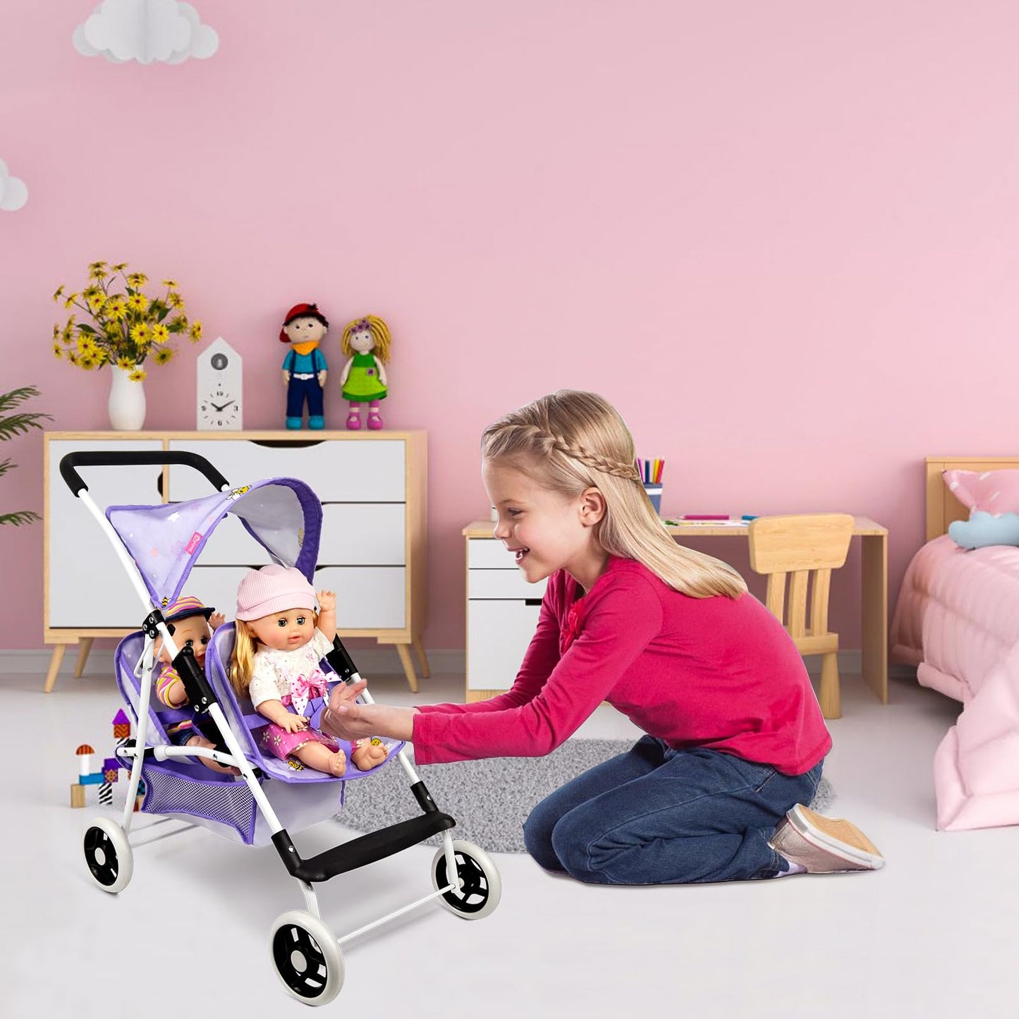Baby Doll Collection Anivia Doll Stroller Heart Design Gifts For Toddlers And Girls Foldable Doll Stroller (Da208 Purple)…
