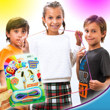 Ja-Ru Chinese Jump Rope (12 Packs) Elastic Skipping Rope Game For Kids & Adults| Colorful Stretchy Jump Rope For Kids. Party Favor. Physical Education Equipment | Item #733-12S