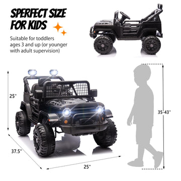 Joymor 12V Kids Ride On Truck With Remote Control, 4 Wheels Battery Powered Kids Car, Electric Play Car With Led Lights/Horn/Remote And Manual Control/3-5 Mph Speed/Gift For Girl Boy (Black)