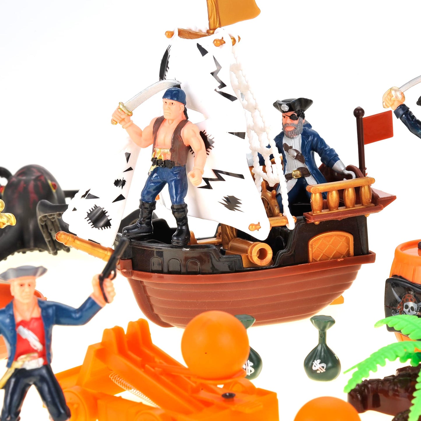 Powertrc Pirate Action Figures With Pirates, Sea Monsters, Boats, Treasure Chests, Cannons And Figurines Playset For Kids