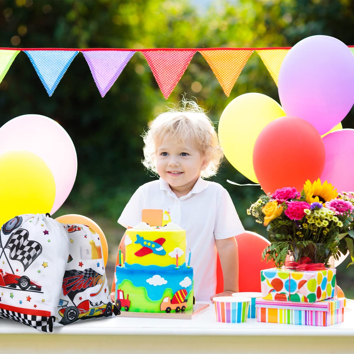 Sadnyy 32 Pcs Party Favors Set Include 16 Drawstring Bags 16 Silicone Wristband Goodie Bags Treat Bags Snack Bags For Boys Girls