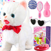 White Leash Walking Cat Set Interactive Talking Cat Singing Dancing Kitten Mimicking Repeat What You Say Kitty Touch and Voice C
