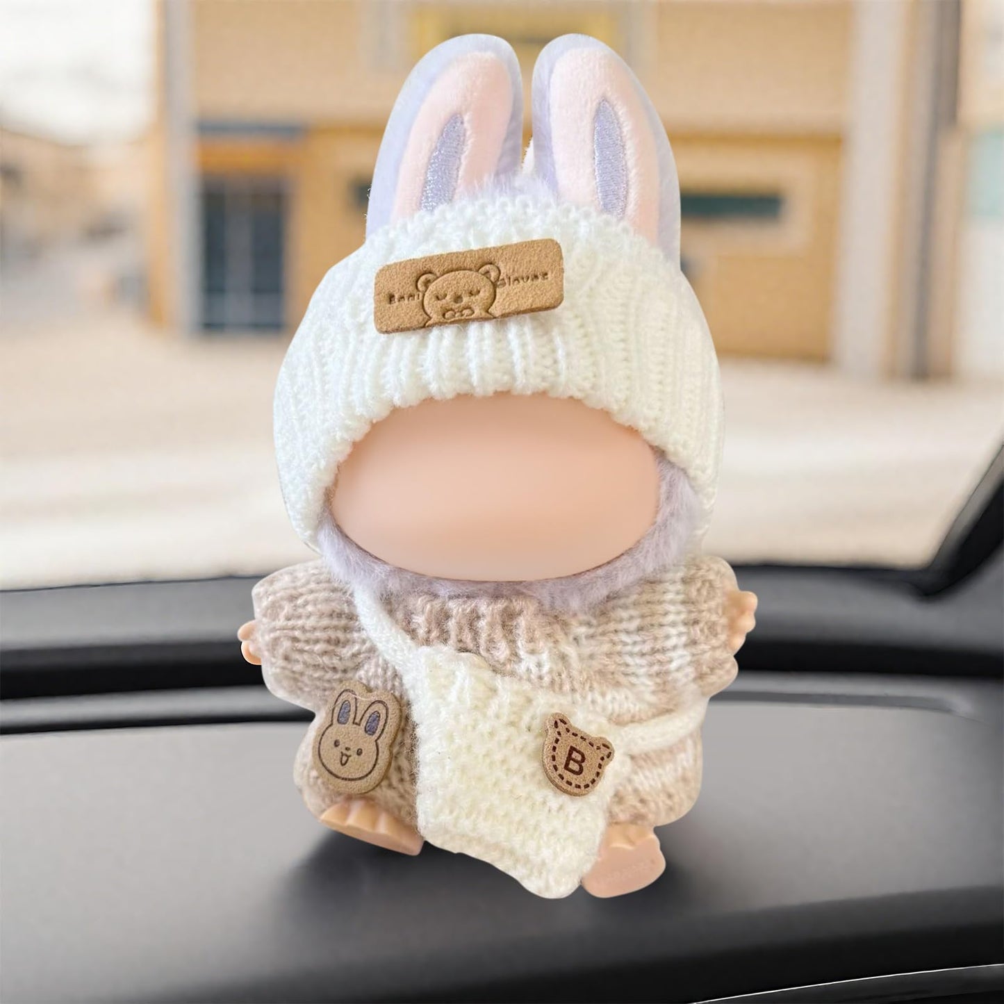 FANFX Doll Clothes(No Doll) Handcrafted Crochet Outfit for 17cm Doll Stylish Adorable Dolls Clothes Accessories for La Best Gift for Your Dear Doll(White Cute Bear Sweater)