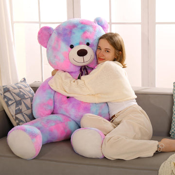 Tezituor Big Teddy Bear 5 Feet,Giant Teddy Bear Stuffed Animal 59 Inches,Human Size Teddy Bear For Girlfriend,Boyfriend,Rainbow Purple Teddy Bear For Valentines Day,Christmas,Birthday
