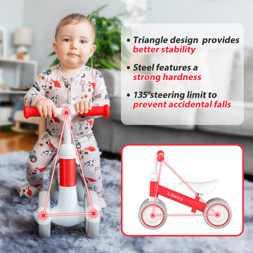Liberry Baby Balance Bike for 1 Year Old - 4 Wheels, Adjustable Seat, Mini, Red, Model CP00316