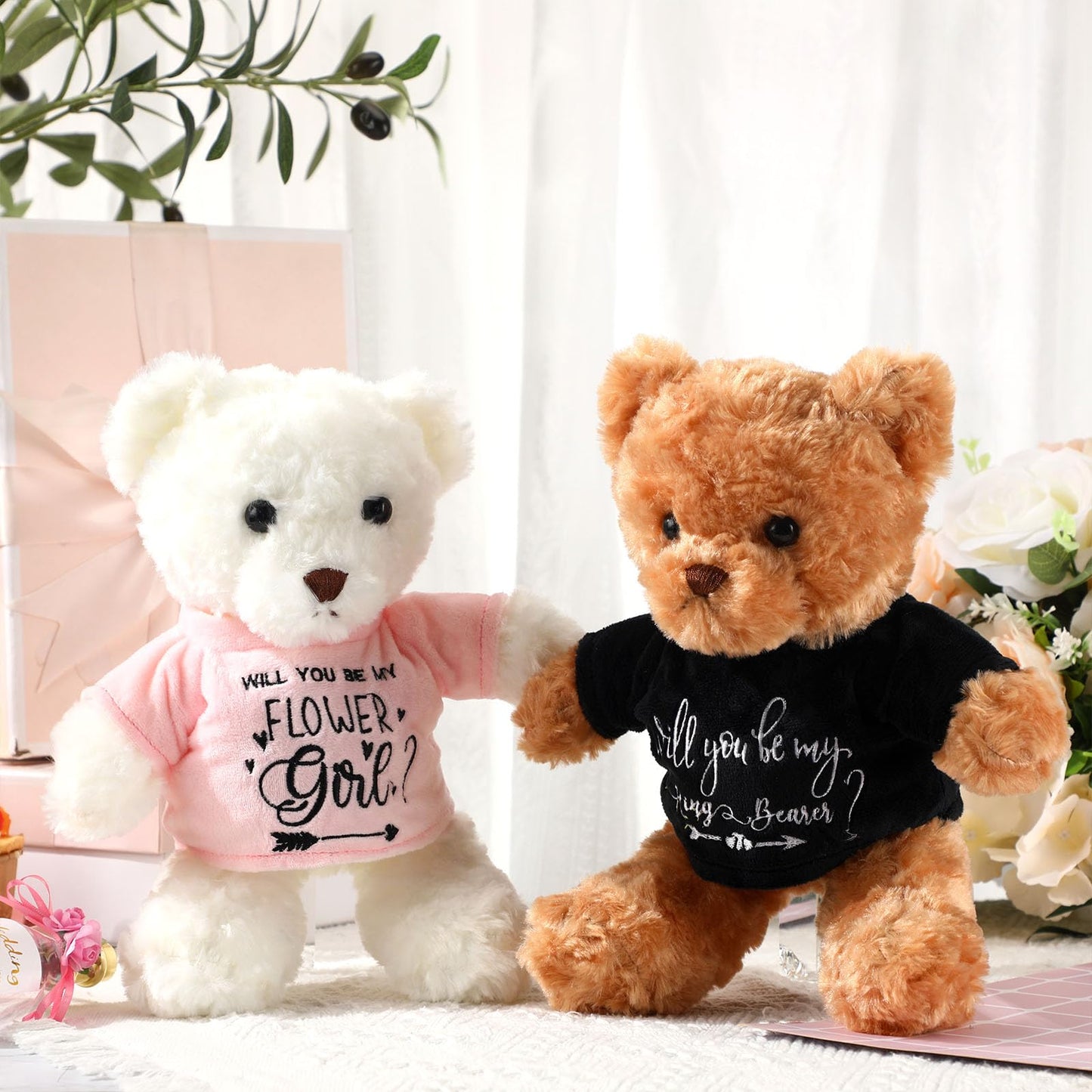 Hungdao 2 Pcs Wedding Flower Girl Proposal Gifts 11.8 Inch Ring Boy Plush Will You Be My Flower Girl Bear Stuffed Animal From Br