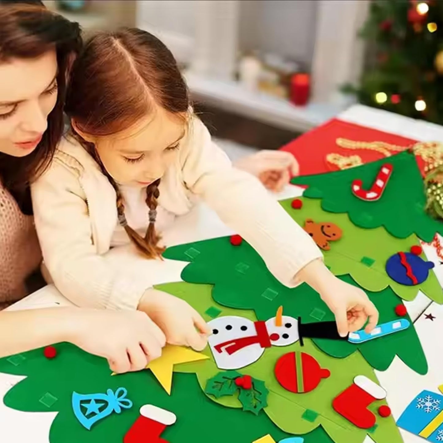 Montessori Felt Christmas Tree for Toddlers DIY Felt Christmas Tree Set with 32 Ornaments for Kids Toddlers Home Wall Hanging Fe