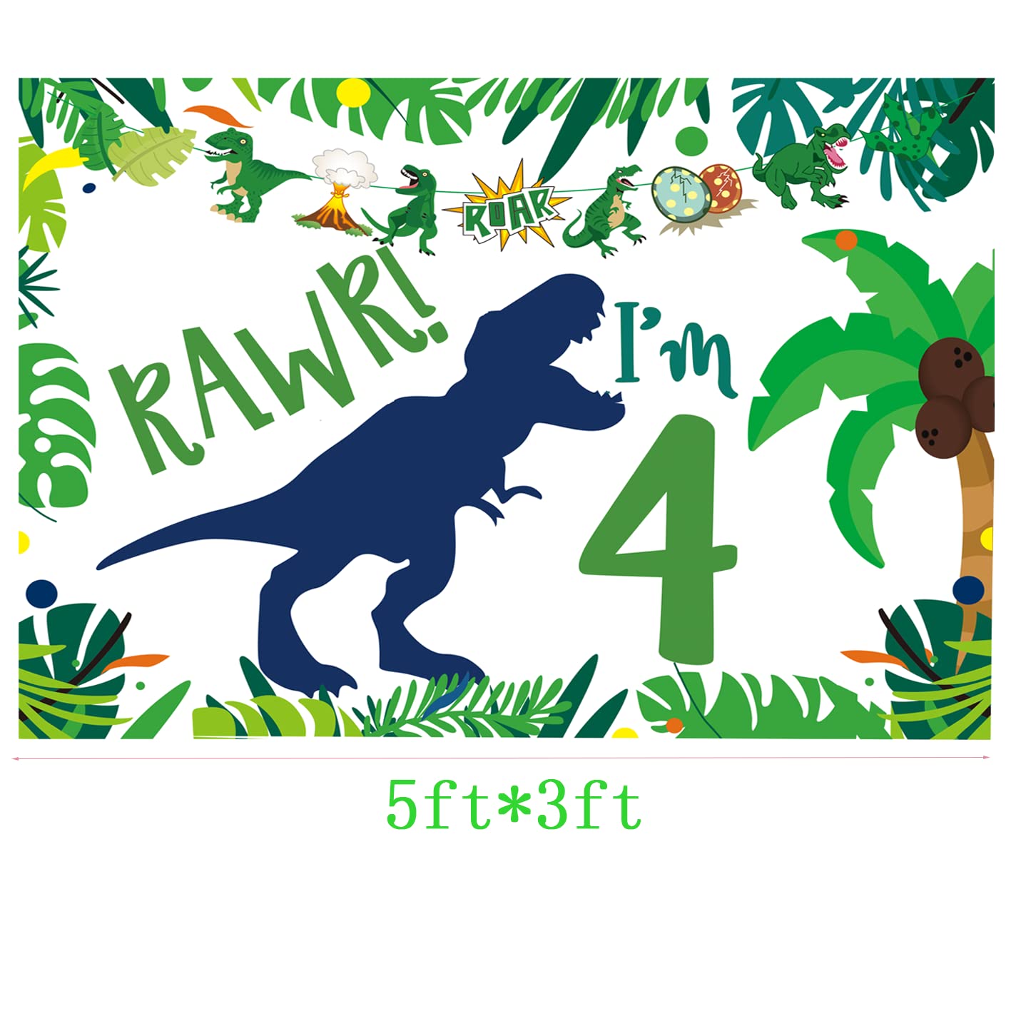 Dinosaur 4th Birthday Backdrop Party Decorations,Roar im 4 Dinosaur Party Decorations,Dinosaur Birthday Party Supplies 4 year ol