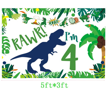 Dinosaur 4th Birthday Backdrop Party Decorations,Roar im 4 Dinosaur Party Decorations,Dinosaur Birthday Party Supplies 4 year ol