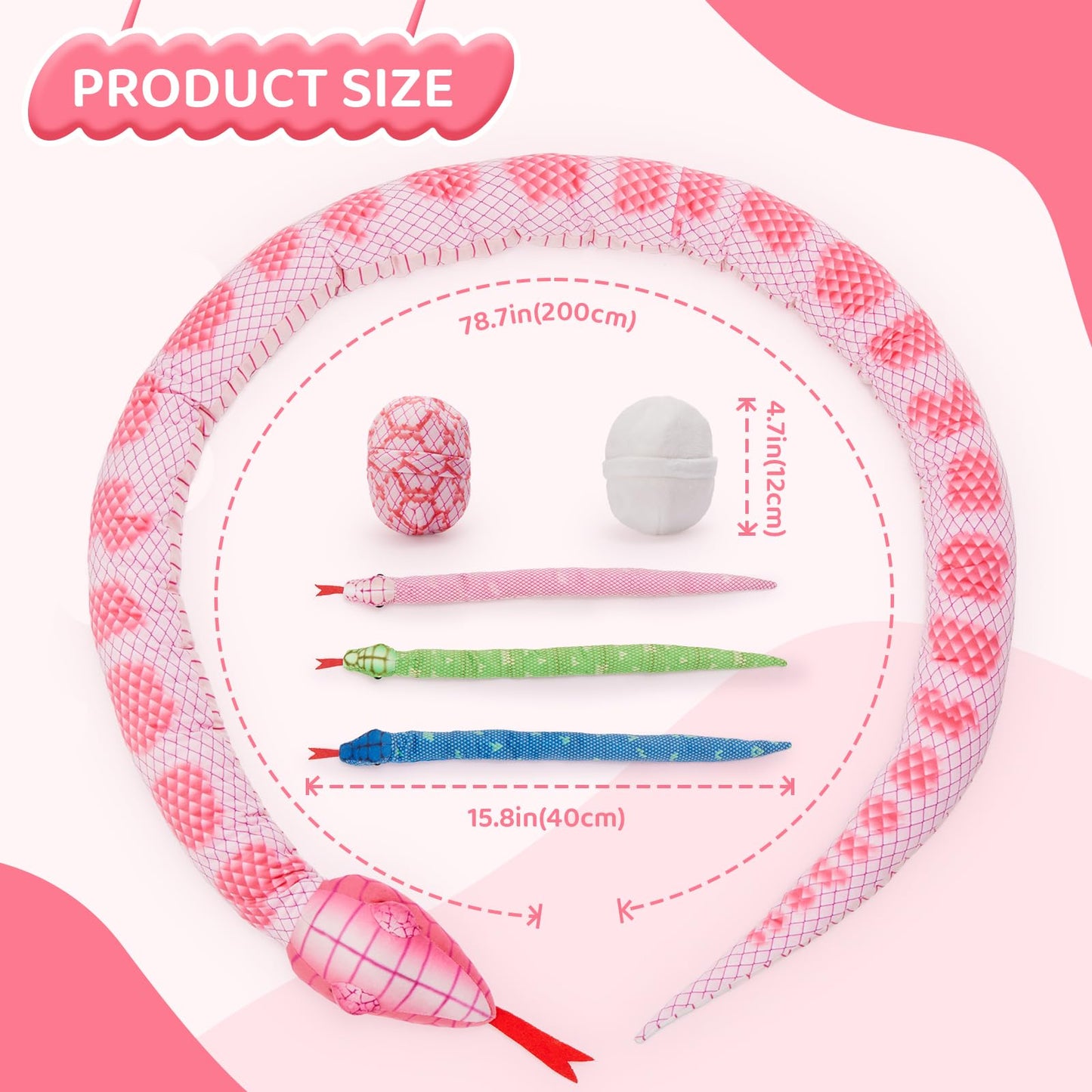 Tezituor Giant Stuffed Snake Plush Realistic Snake With 3 Babies&2 Eggs, 80 Inches Pink Snake Toy Birthday Valentines Gifts For