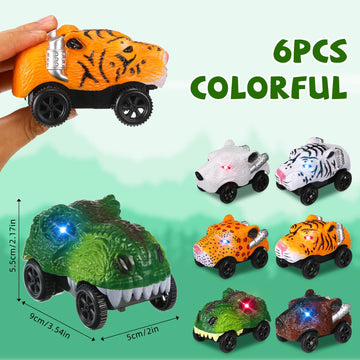 Skylety 6 Packs Dinosaur Track Car Race Track Replacement LED Light up Battery Powered Dinosaur Race Car Track Glow in The Dark