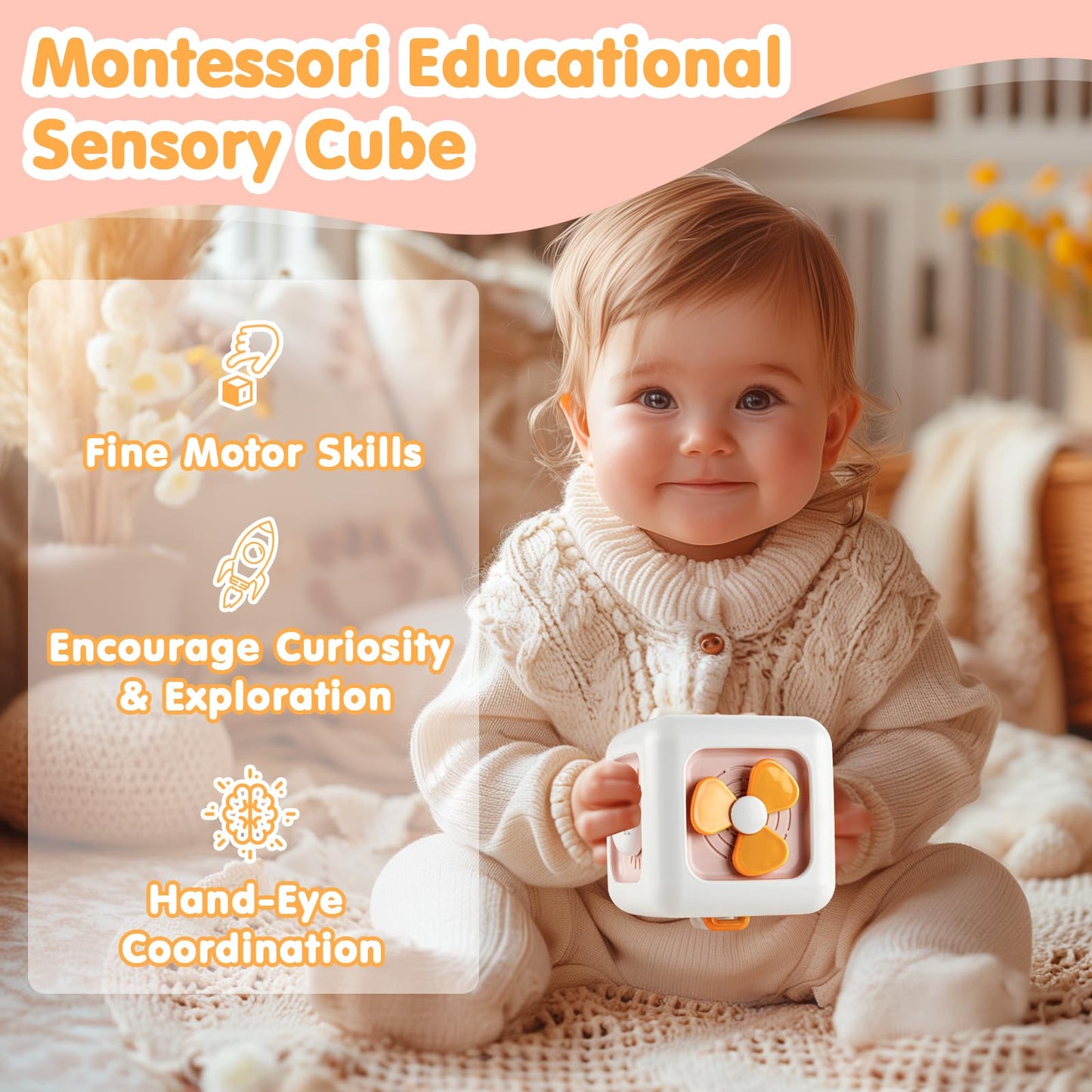 Bessome Busy Activity Cube For Fine Motor Skill Learning|Montessori Toys For 1 Year Old Girls|Sensory Toys For Toddler 1-3|Trave