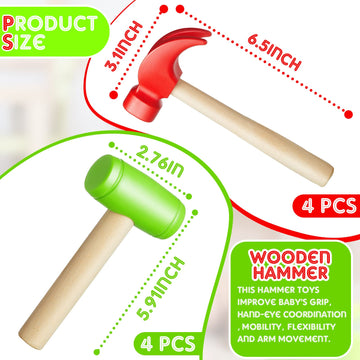 Deekin 4 Pcs Toy Hammer Simulation Small Red Green Wooden Plastic Maintenance Tools Hammer Pretend Play Educational Toys For Tee