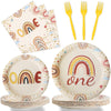 96 Pcs Boho Rainbow Party Plates And Napkins Party Supplies Boho Rainbow 1St Birthday Party Tableware Set Boho One Party Decorat
