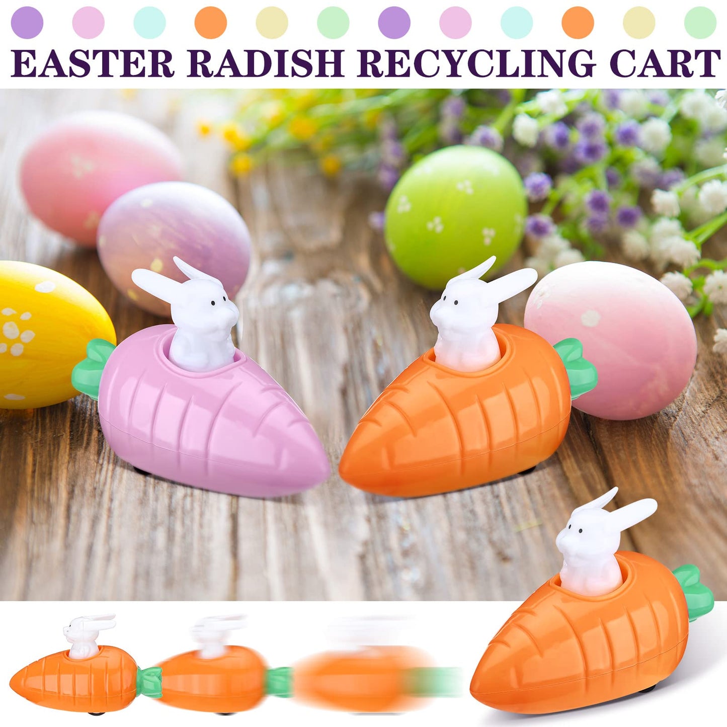 12 Pcs Easter Toys Pull Back Cars Toy Carrot Cars Driven By Rabbit Friction Powered Animal Cars Vehicles Plastic Go Back And For