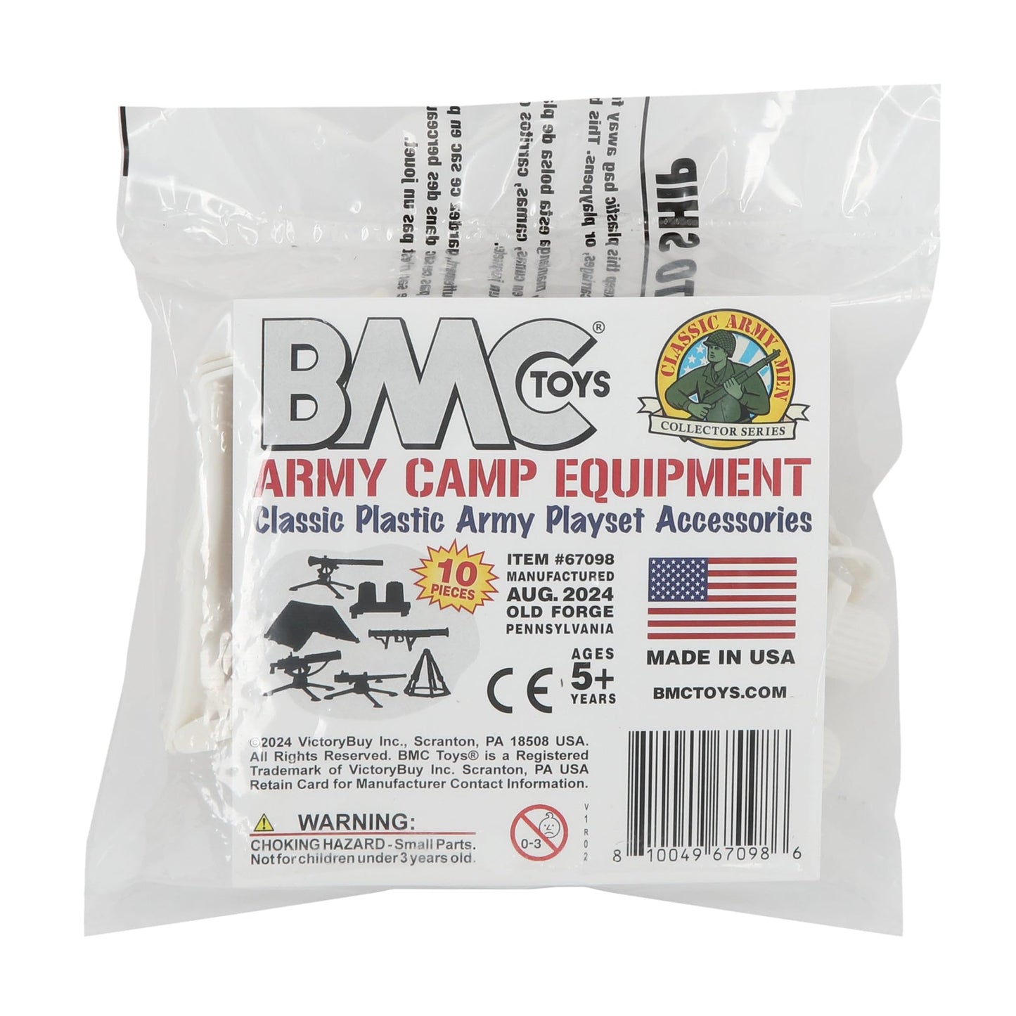 BMC Classic Plastic Army Men Camp Equipment - White 10pc Tents & US Made