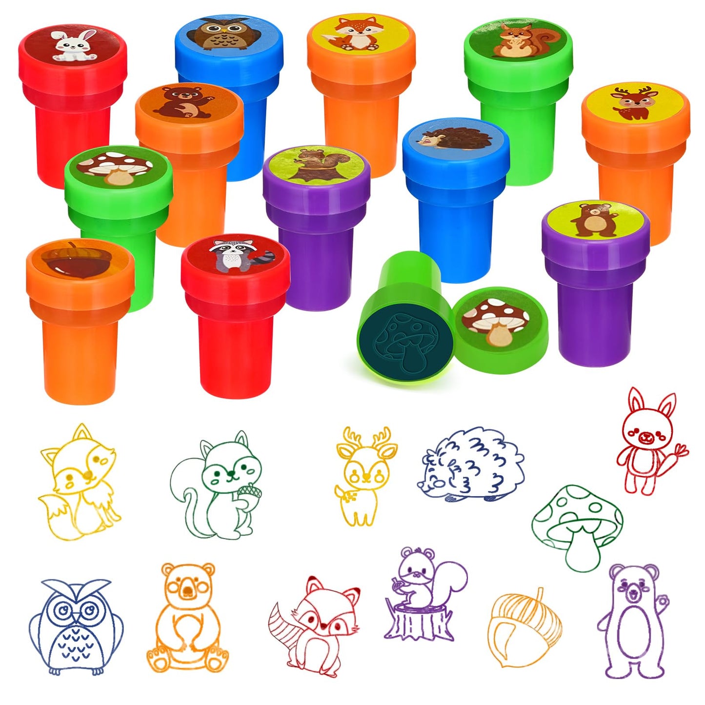 Cinrobiye 24 PCS Woodland Animals Party Stampers,Forest Creatures Birthday Favors for Boys Girls, Classroom Rewards, Carnival Pr