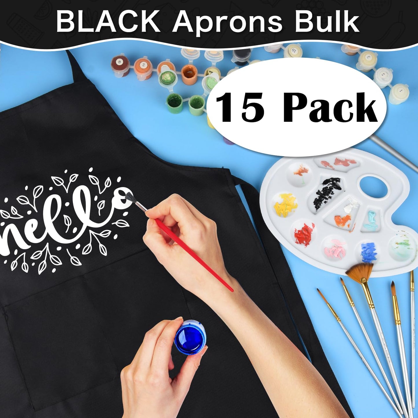 PLULON 15Pcs Kids Paint Aprons Bulk Art Painting Apron for Kids, Paint Apron Adjustable Children Chef Aprons with 2 Pockets for