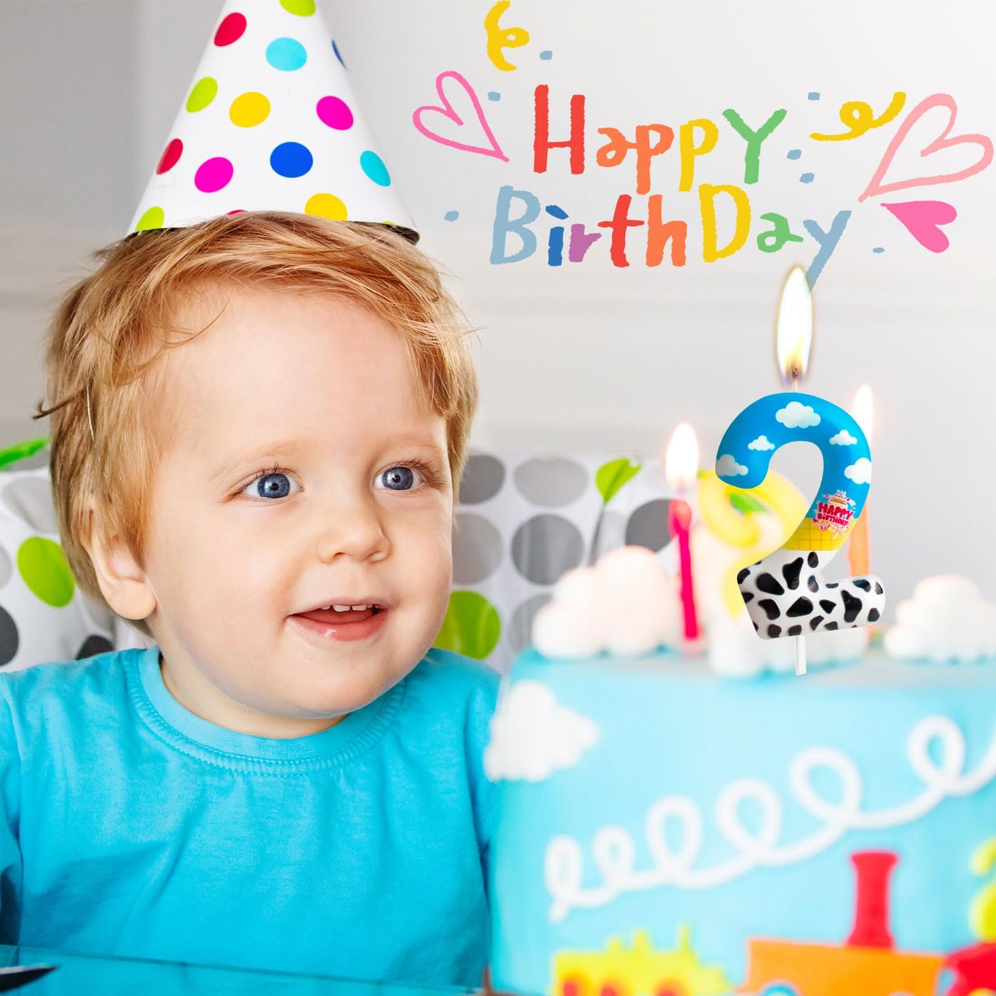 Zi Lan Toy Inspired Game Birthday Candle Cartoon Story Birthday Party Decorations Blue Sky White Cloud and Black Cow Birthday Ca