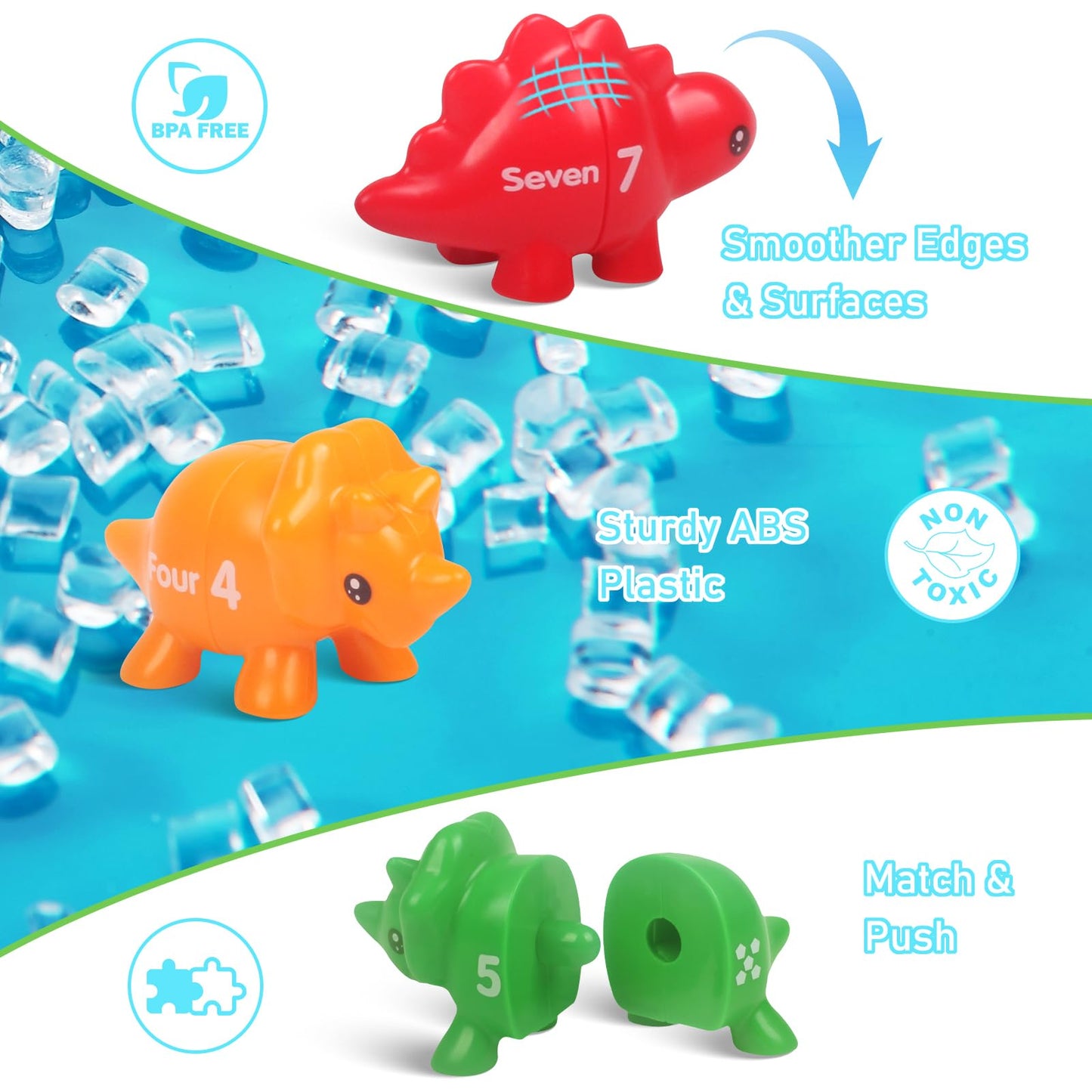 Numbers Matching Game 10 Pcs,123 Counting Dinosaur Toy Montessori Learning Toys For 12 Months Toddlers Kids Ages 1 2 3 4 5 Years Old, Mathematics Educational Preschool Fine Motor Skill Dinosaur Set