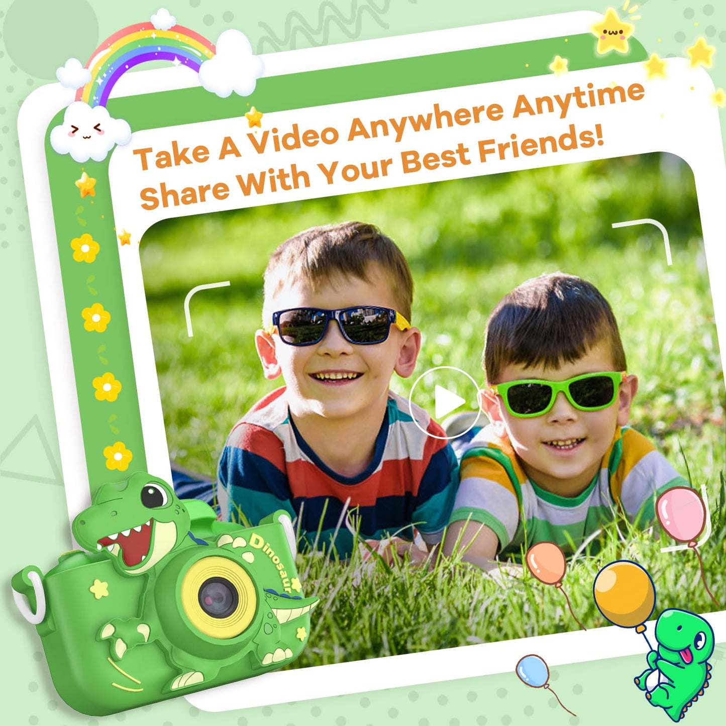 Upgraded 48Mp Kids Camera For Girls Boys 3-12, Video Selfie Camera-Christmas Birthday Dinosaur Gift For Toddler, Hd Digital Came
