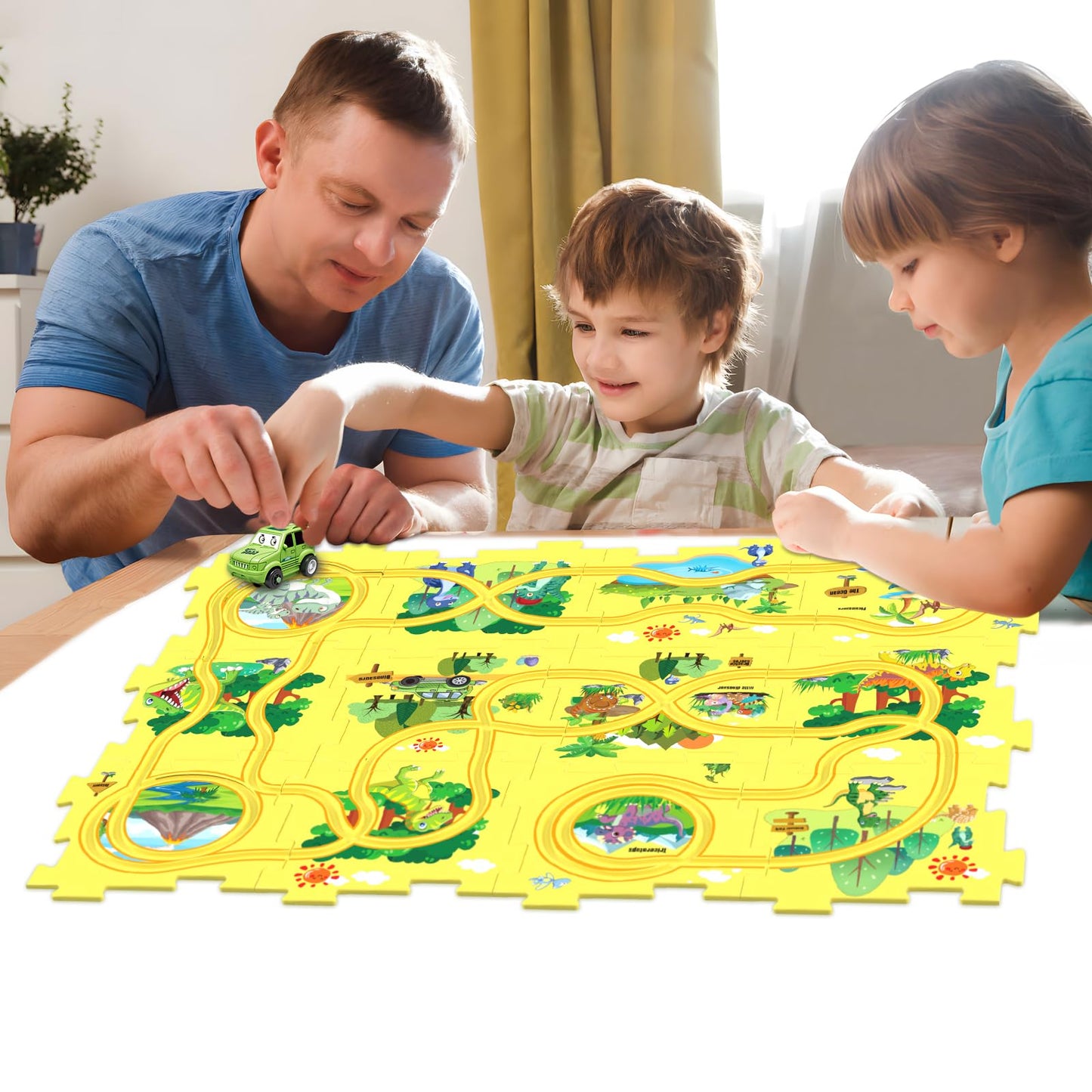 Puzzle Track Car Play Set, Puzzles For Kids Ages 3-5, Toddler Puzzle Board And Rail Car Combo, Educational Toys For 3 4 5 6 Year