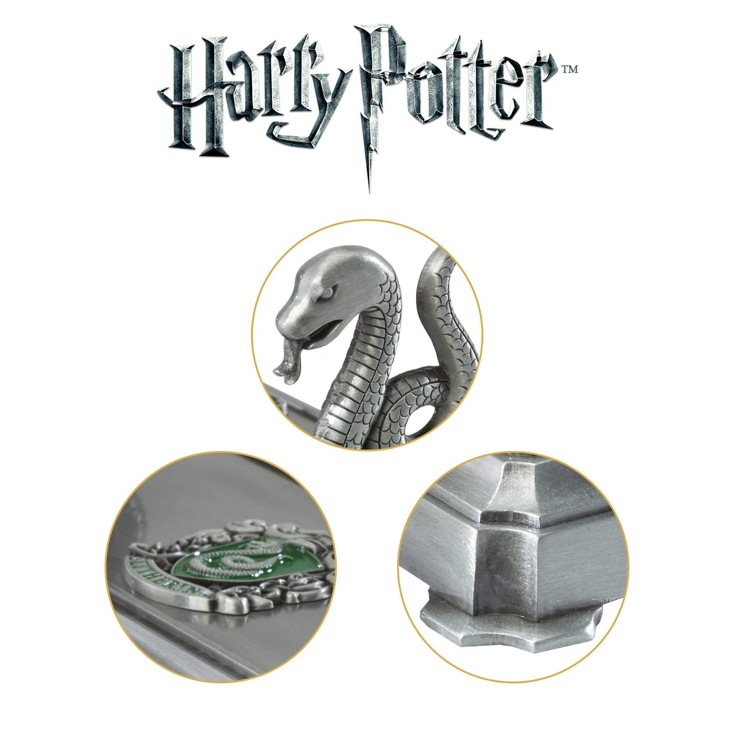 The Noble Collection Harry Potter Slytherin Wand Stand - Die Cast Metal, Silver, Model NN9524