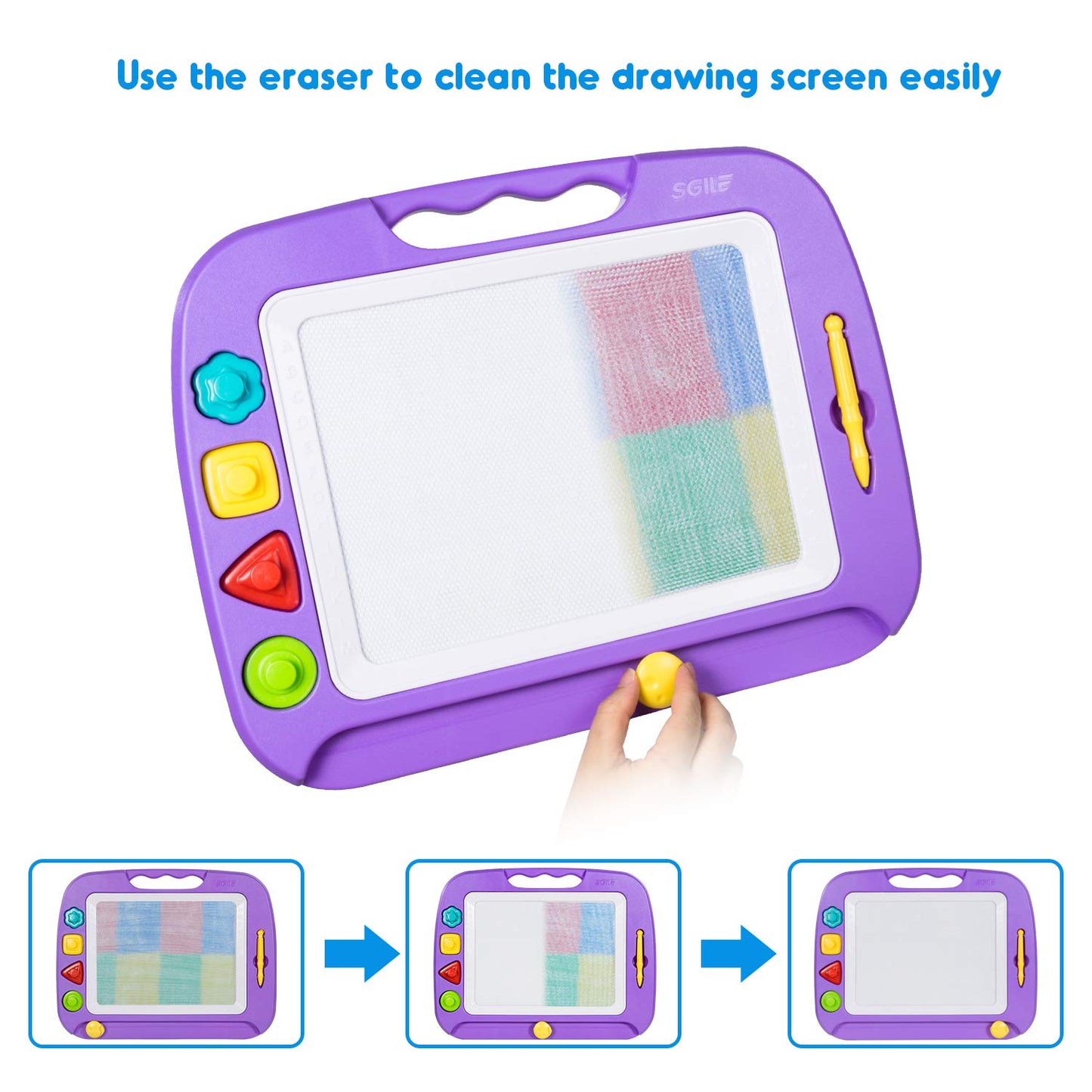 Sgile Large Magnetic Drawing Board - 4 Colors 16×13In Writing Painting Doodle Pad With 4 Stamps For Toddlers, Learning Educational Toy Etch Sketch Gift For 36+ Month Kids Girls Boys, Purple