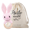 Wooden Teether Crochet Baby Rattle, Crochet Baby Toys, Organic Wooden Newborn Toys, Newborn Animal Rattle Toys,Knitted Stuffed Animals Gifts For Baby, Pink Bunny