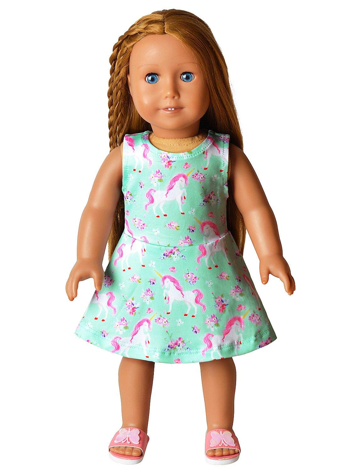 Matching Doll & Girls Flower Unicorn Dresses Fit 18' American Girls Clothes