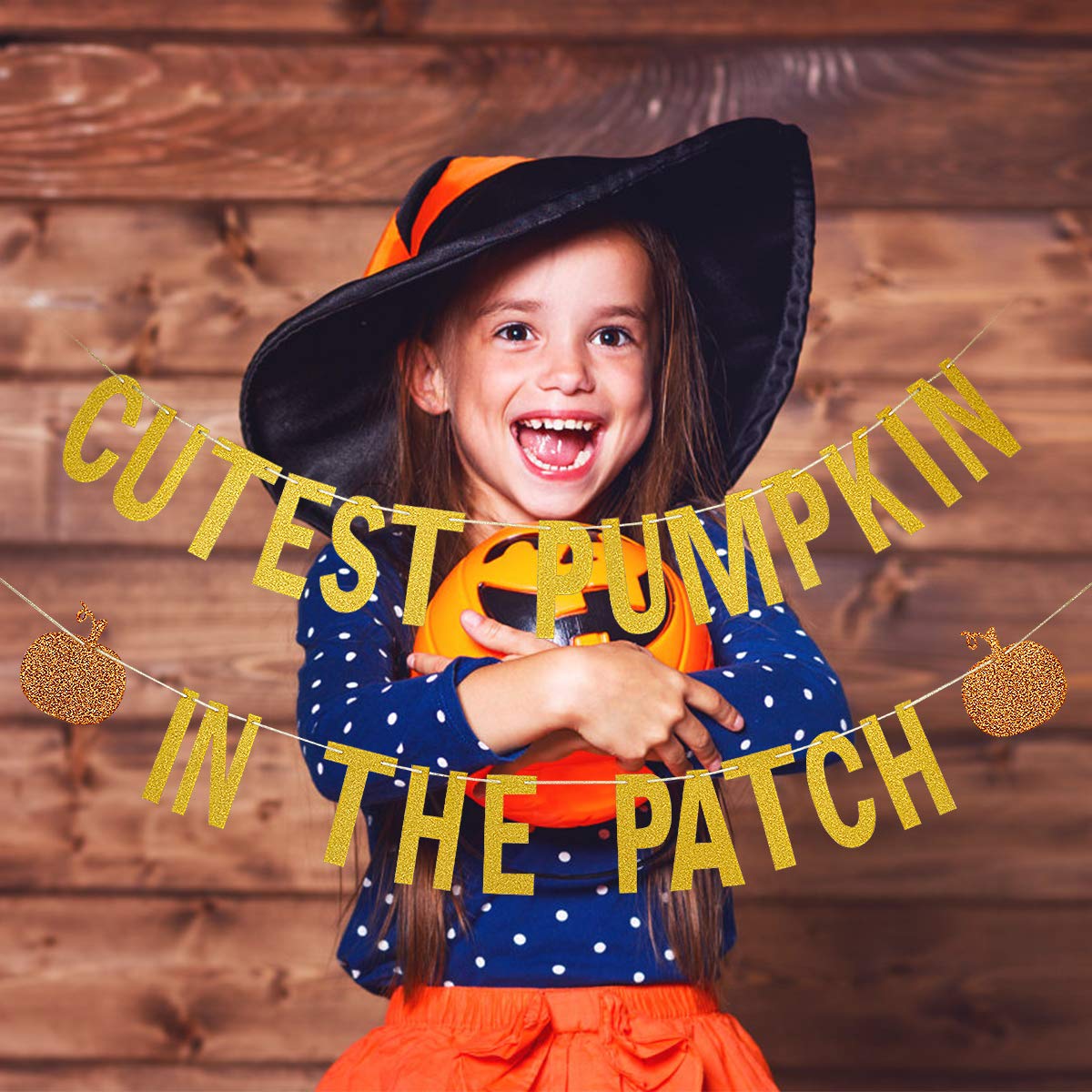 Leesky Gold Glittery Cutest Pumpkin In The Patch Banner - Fall Pumpkin Theme, 6' X 4' Rectangular Indoor/Outdoor Banner For Halloween, Thanksgiving, Birthday & Baby Shower