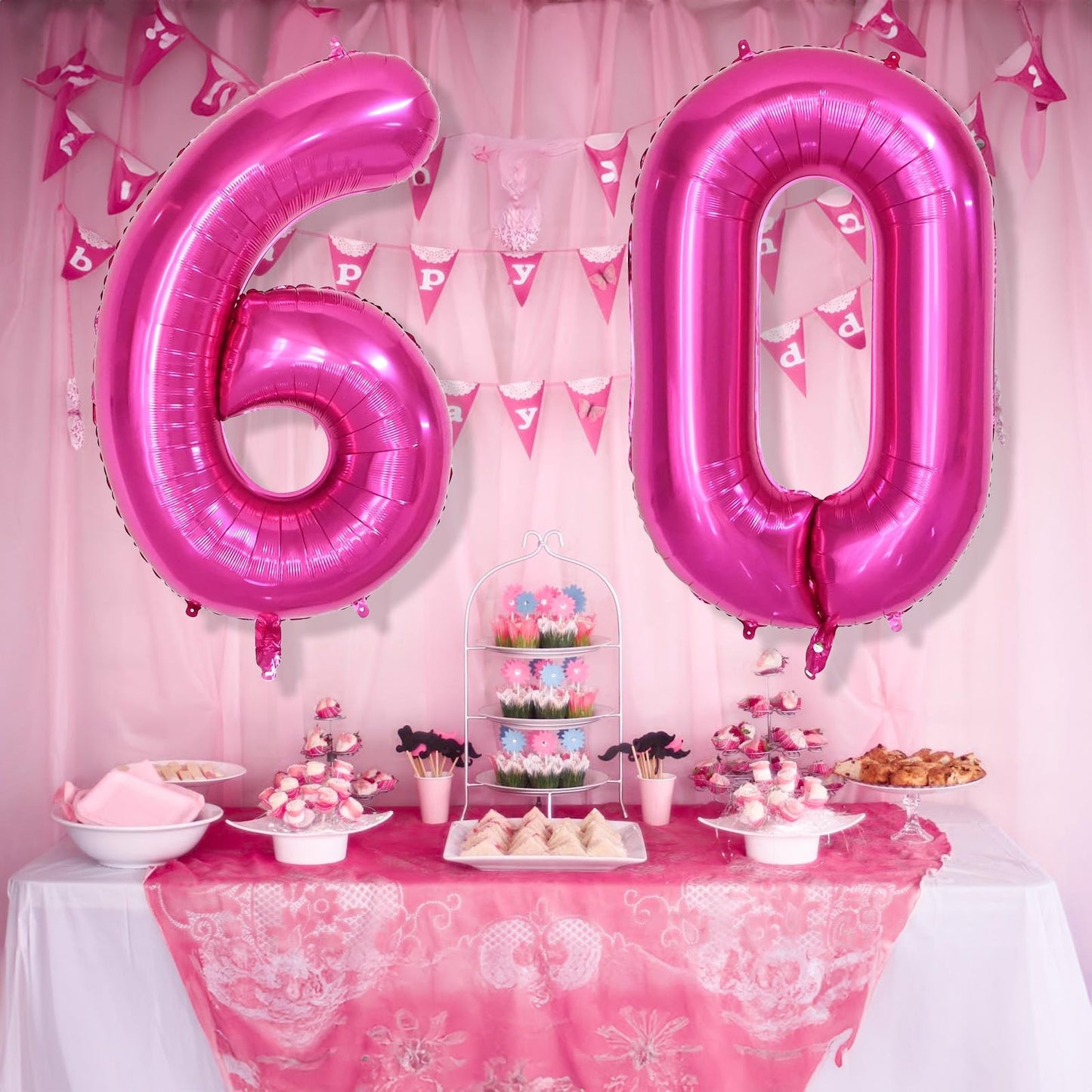 Isndare 40 Inch Number Balloons 60, Hot Pink Helium Foil Number 60 Balloons, Large Number Balloon Age Balloon For Boys Girls Bir