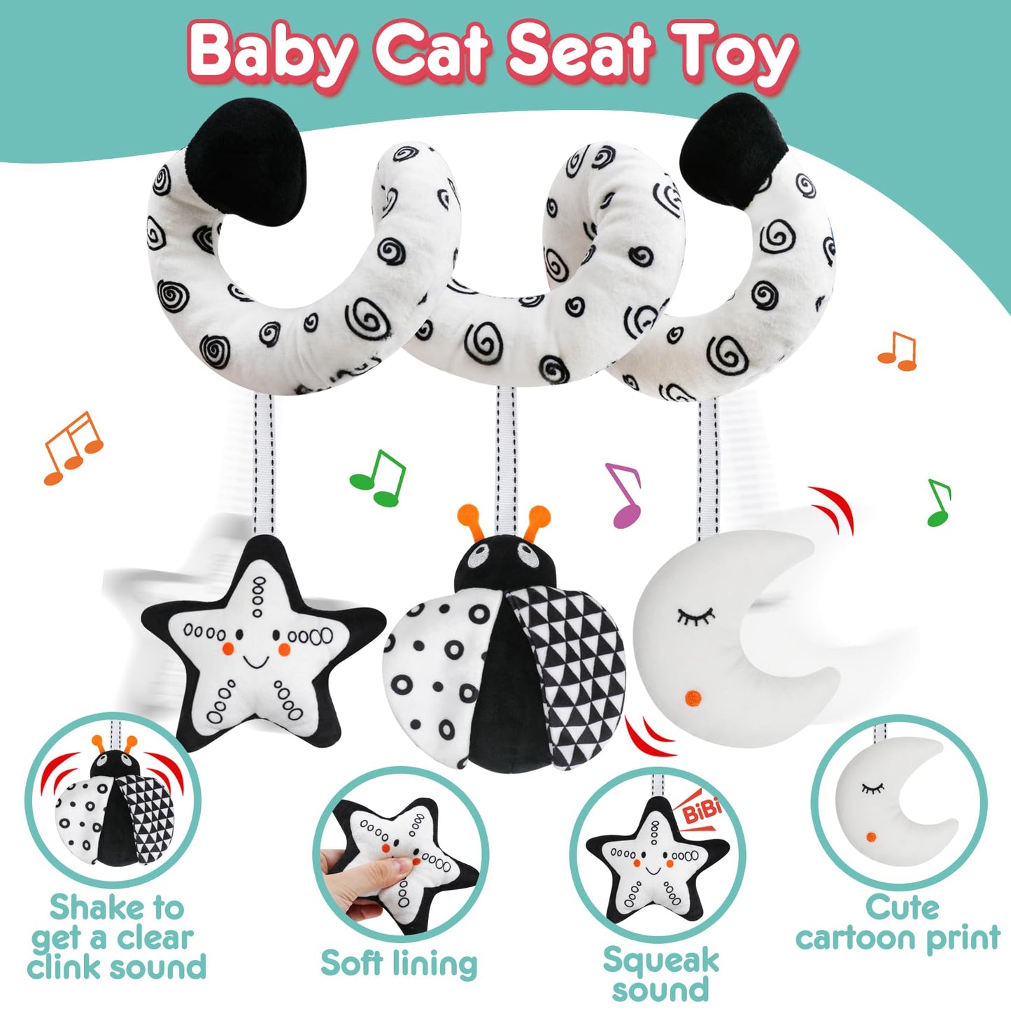 Gkdoms Baby Spiral Hanging Stroller And Car Seat Toys Black And White High Contrast Sensory Toy Newborn Plush Activity Toys Party Favors Quality Baby Gifts For Baby Shower -Bug