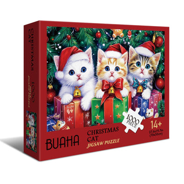 Buhah Christmas Funny Cat Puzzles For Adults 1000 Pieces Winter Holiday Animal Jigsaw Puzzles Xmas Impossible Puzzle Challenging