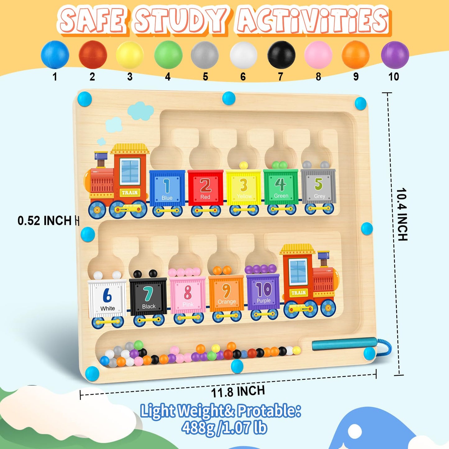 Wakeinsa Magnetic Color And Number Maze,Montessori Toys For 2-5 Years Old Boys,Wooden Magnet Balls Puzzles,Toddler Busy Board,Preschool Learning Activities,Christmas & Birthday Gift For Kids